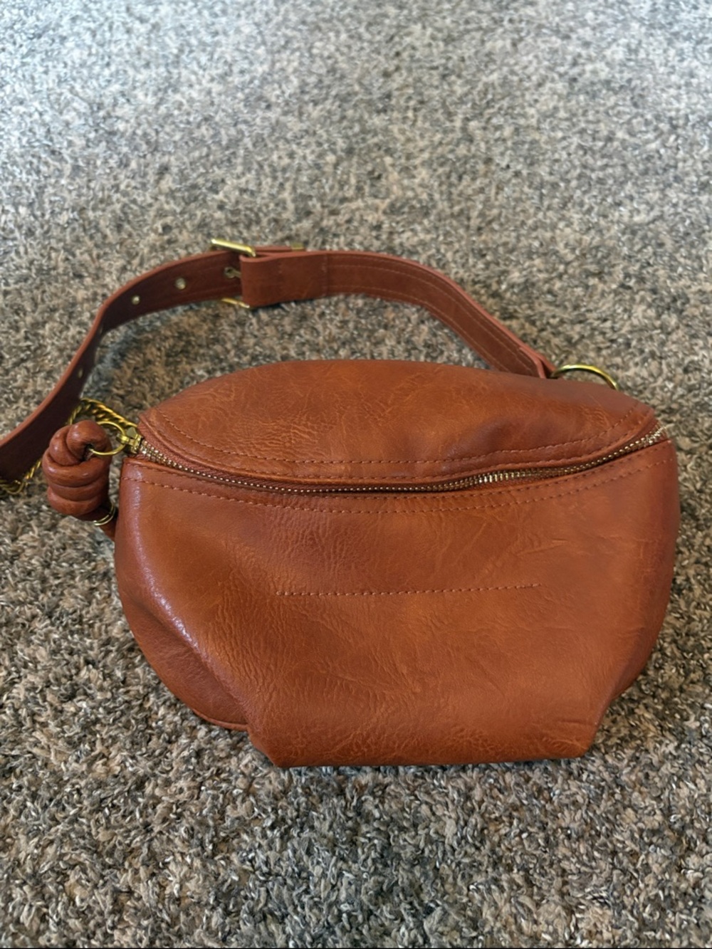 Leather Waist Bag in Cognac Brown - Casual Hands-Free Crossbody